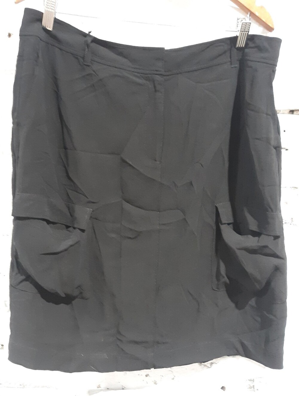 Eileen Fisher Vintage Black 100% Silk Cargo Pocket Mini Skirt Utility Size 12